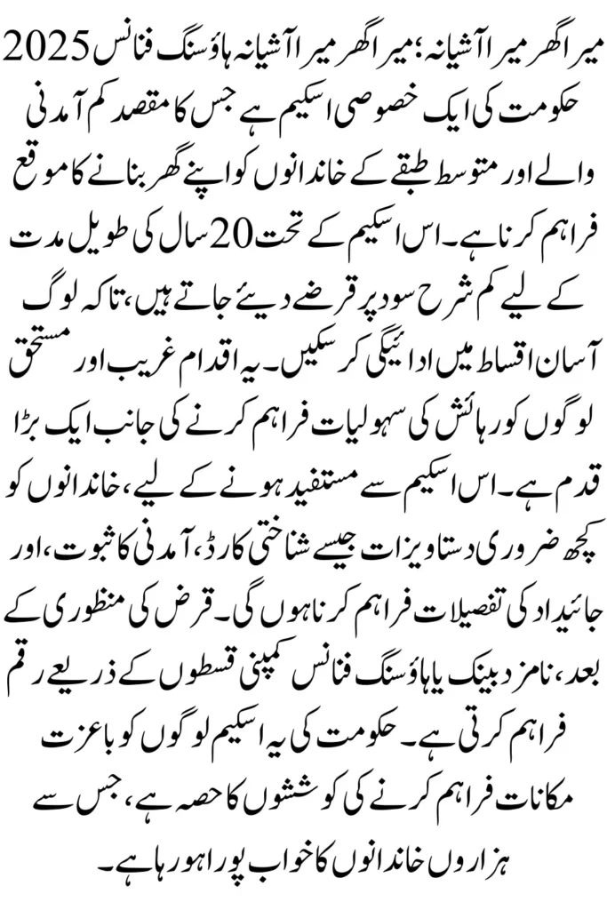 Mera Ghar Mera Ashiana Housing Finance 2025 –20-Year Low-Interest Loan for Families